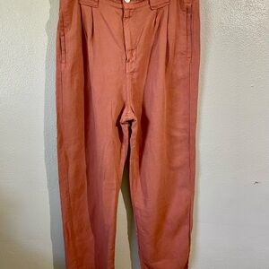 Veronica Beard Linen Cotton Pant Sz 12 Terracotta Tapered  Designer Paper Bag